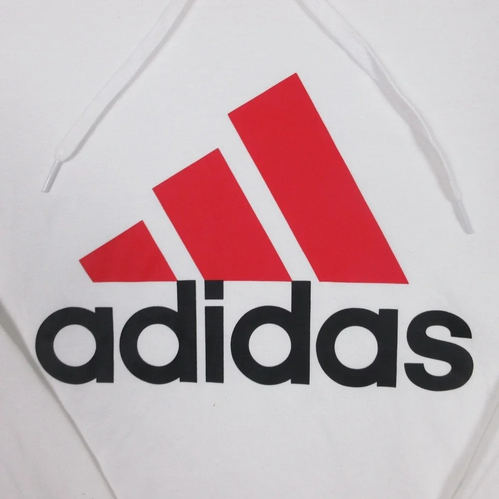 Adidas Sweater Mens Small White Red Logo Lightweight Pullover Hoodie Sweatshirt‎